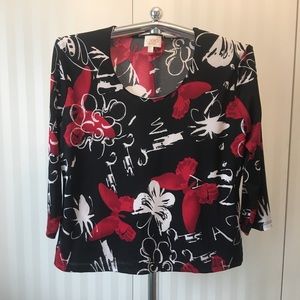 Cleo Petites black red white blouse Size L